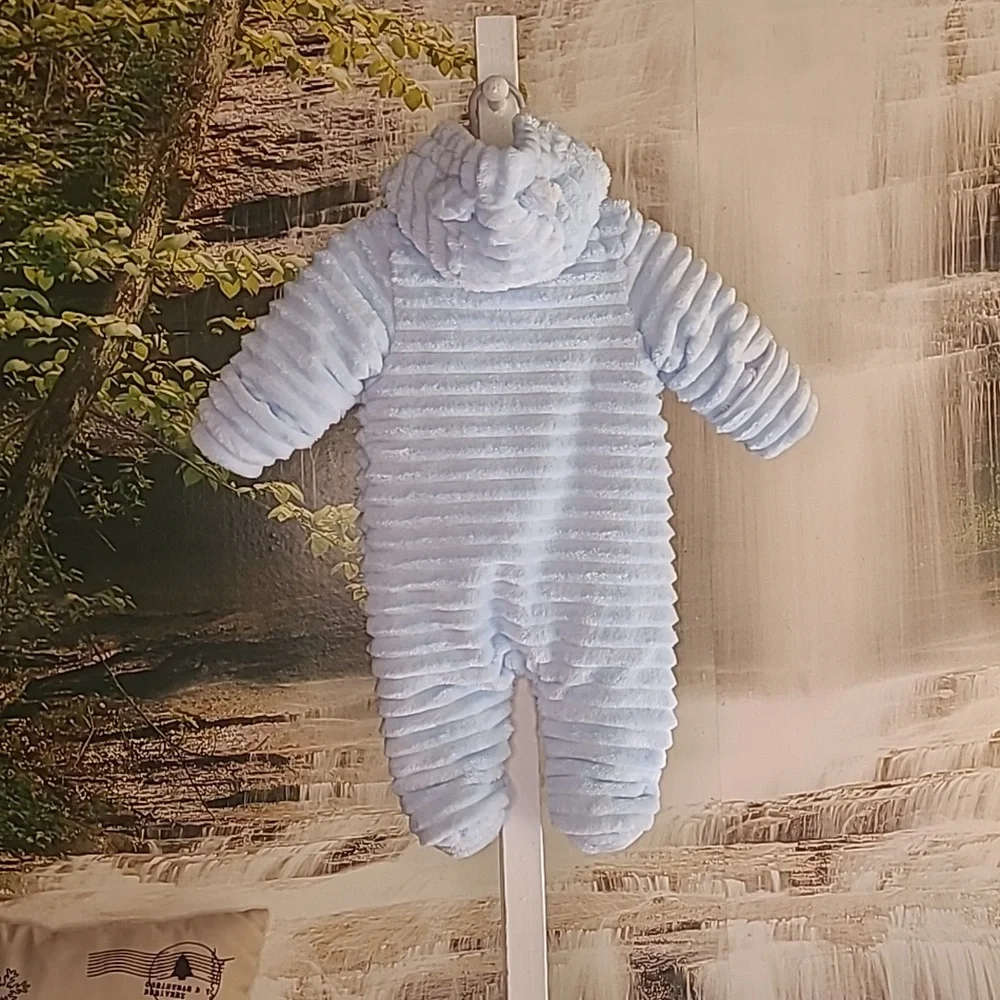New! Wonder Nation baby blue 3-6 month zip up winter fleece onesie coat